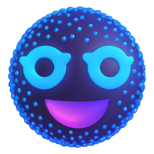 AI sparkle emoji, neon blue and purple, tech-inspired sticker