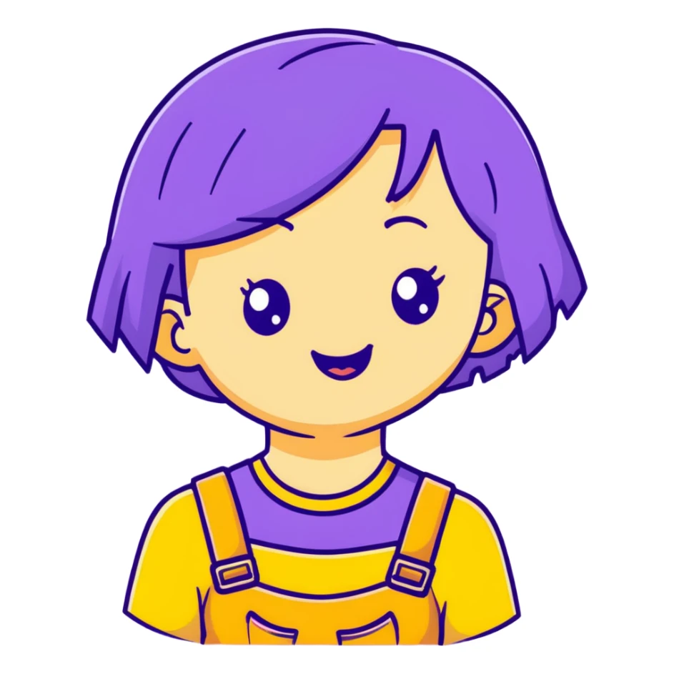 A cute girl with purple hair and a cheerful expression sticker