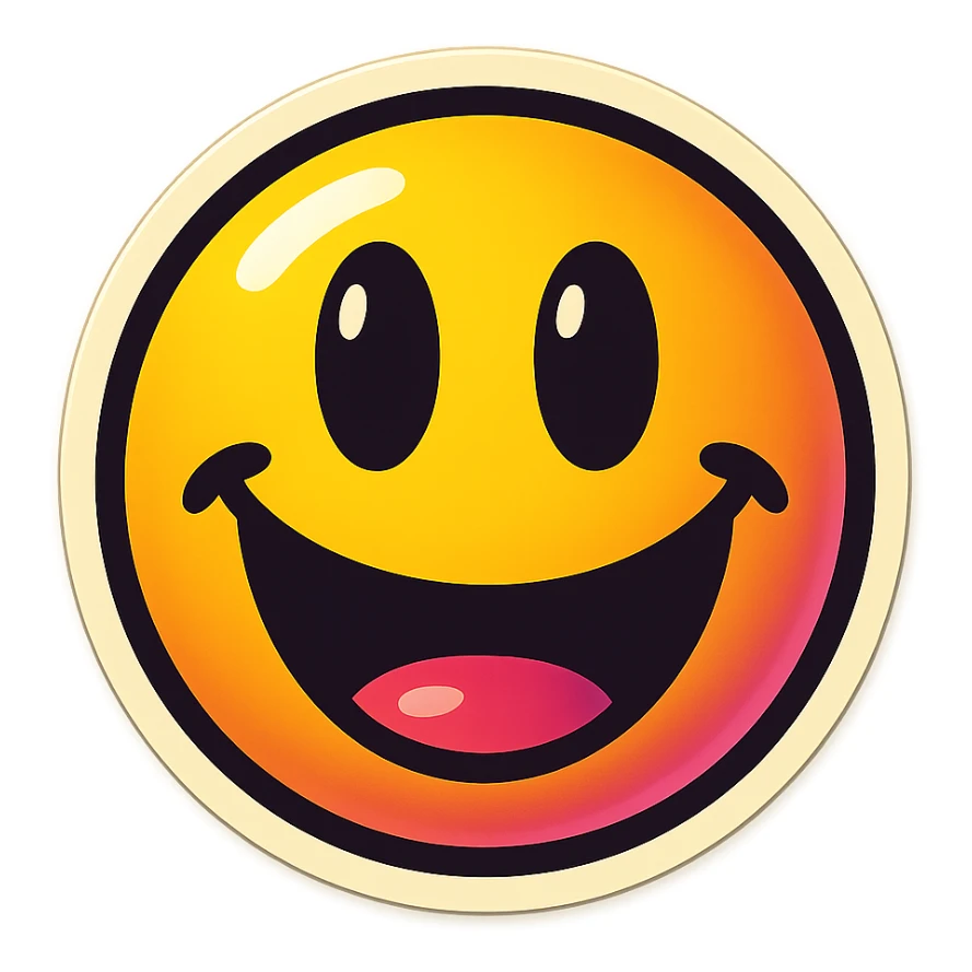 A face displaying a fun emotion. The sticker should have a transparent background with a clear outline. Ensure the sticker is neatly composed and does not extend beyond the edges. sticker