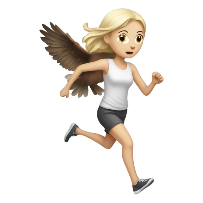 White skinned girl running away from owl sticker