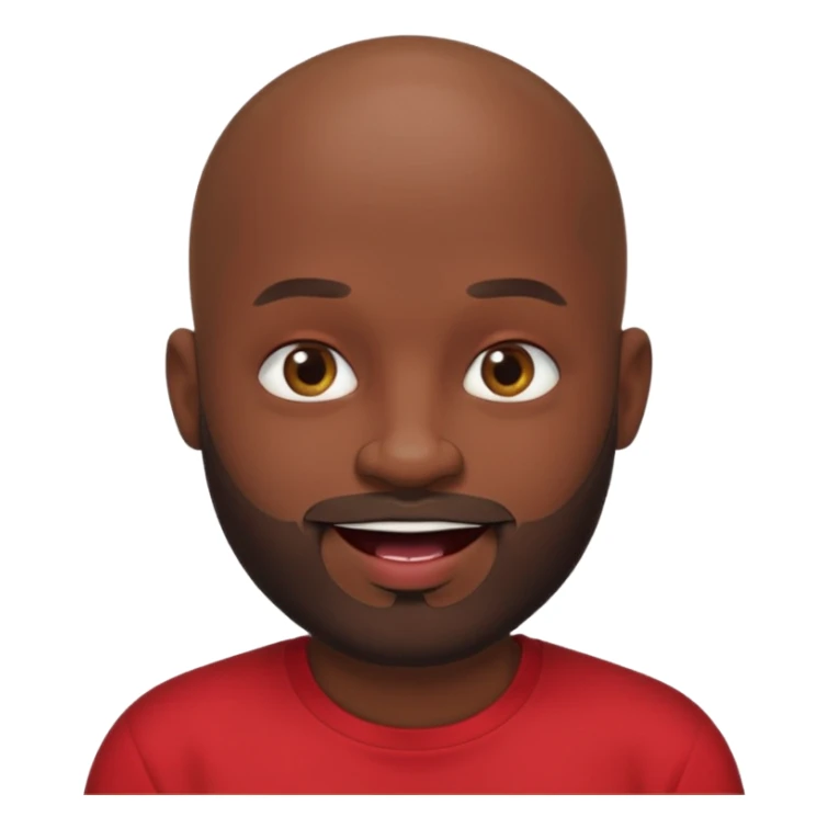 "Cartoon-style bald man with dark skin, beard, red shirt & puckered lips in a playful, meme-like expression." sticker