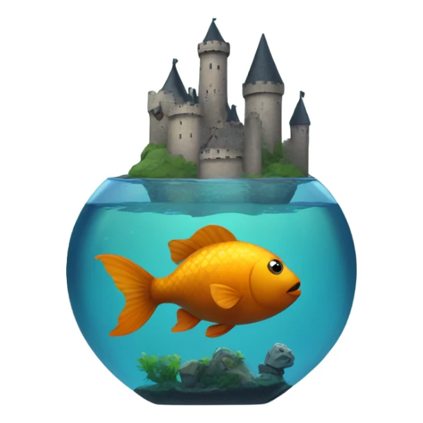 a black chubby fish swimming in a tank that has a castle in it sticker