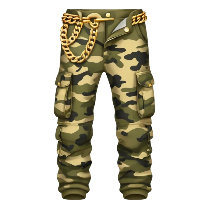 Khaki camo cargo pants with gold chains sticker