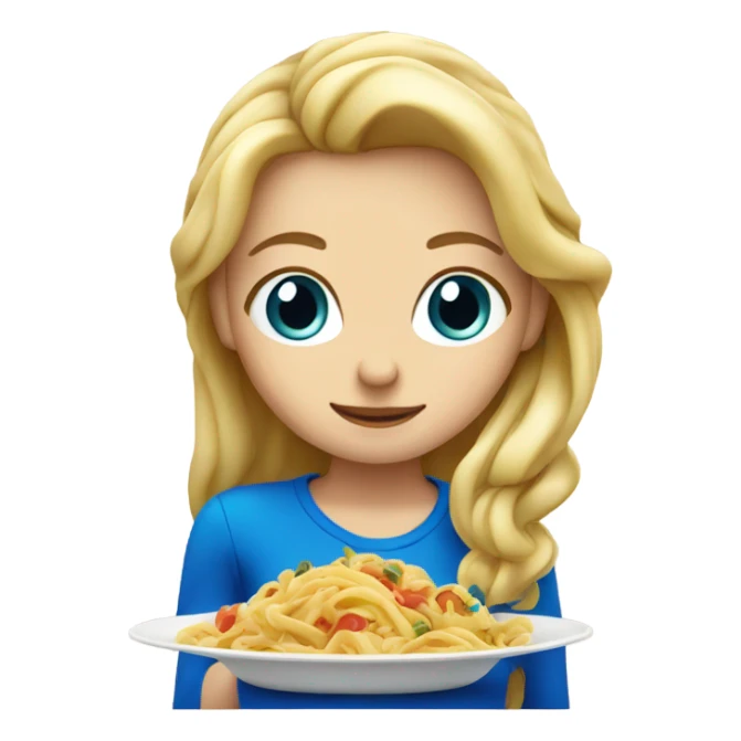 Blonde girl with blue eyes eating pasta sticker