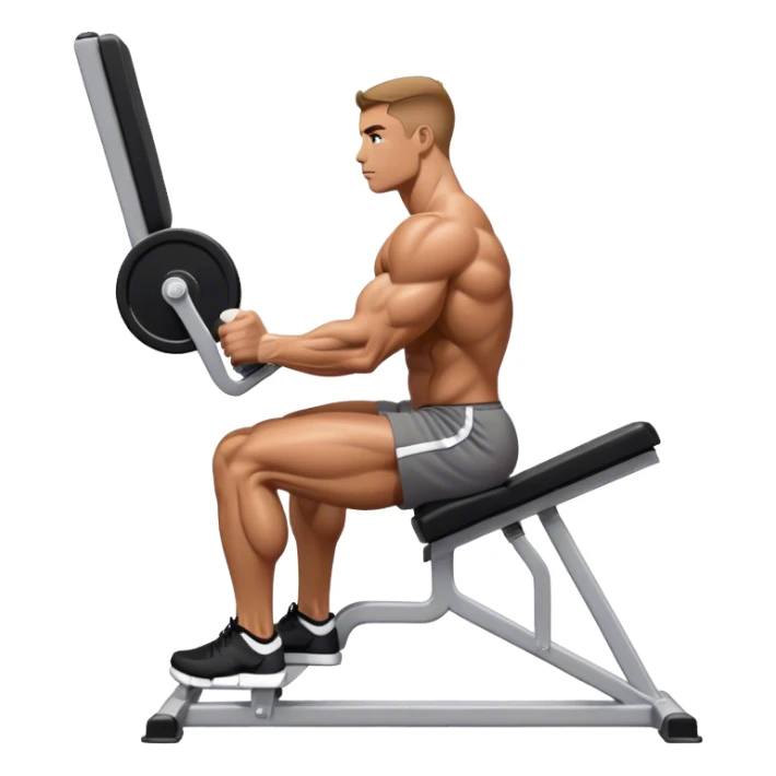 side-view bodybuilder seated weighted calf-raise machine lower leg exercise sticker