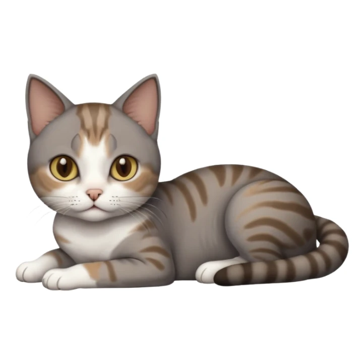 full body tiny short hair dark grey and 3/4 white cat with hazel eyes lying down sticker