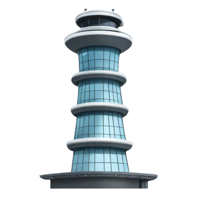 An air traffic control tower stands tall, its sleek, high-tech design featuring glass panels that reflect. common shape and design sticker