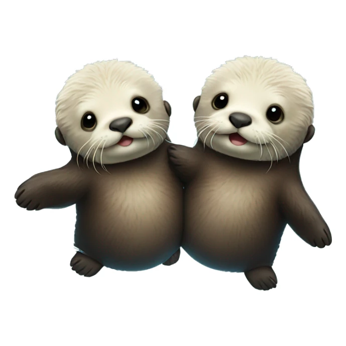 two fluffy baby sea otters holding hands swimming on their backs sticker