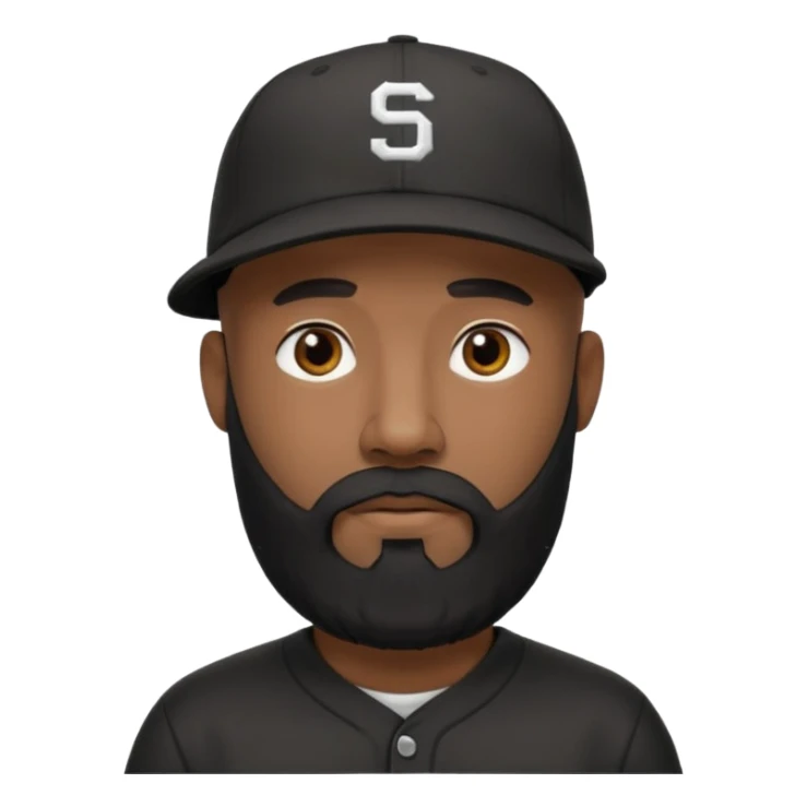 Dark Medium skin bald man with long black beard backwards baseball hat  sticker