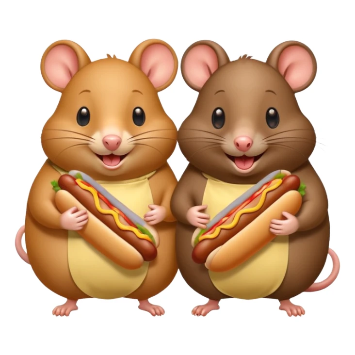 two chubby cartoon rats sharing a hot dog with mayonnaise sticker