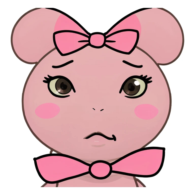 pink face with two pink bows crossing it’s eyes and doing a kissy face sticker