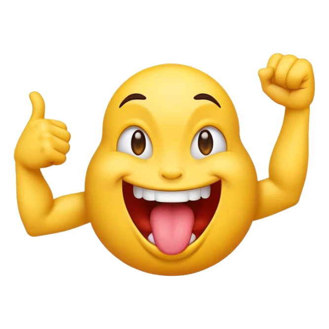 Emoji face sticking tongue out and flexing arm sticker