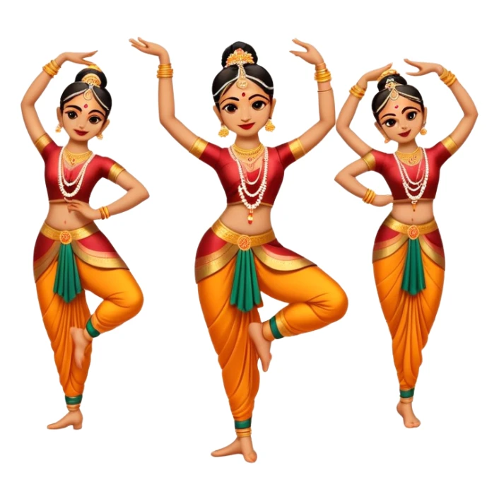 cinematic-realistic-bharatanatyam-dance-emoji,-depicted-as-an-elegant-classical-indian-dance-performance-with-graceful-poses,-intricate-costumes,-and-expressive-hand-gestures,-rendered-with-rich-textures-and-warm-dramatic-lighting sticker
