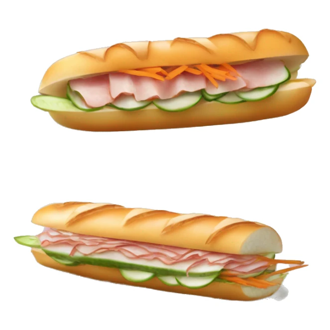 READ: airy, crispy French-styled baguette. PROTEIN: Vietnamese ham, steamed pork roll or other meats. VEGETABLES: sliced cucumber, pickled carrot coriander & daikon. banh mi sticker