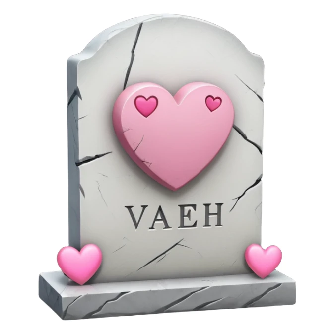 Headstone that says vaeh with pink hearts sticker
