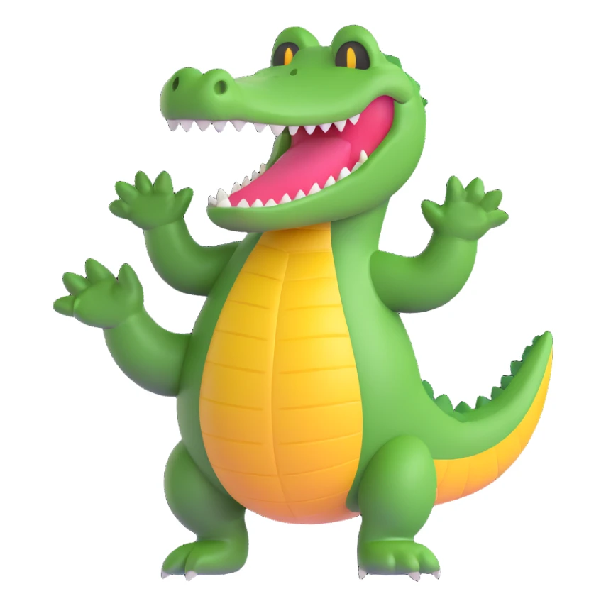 3D emoji of a crocodile waving its hand sticker