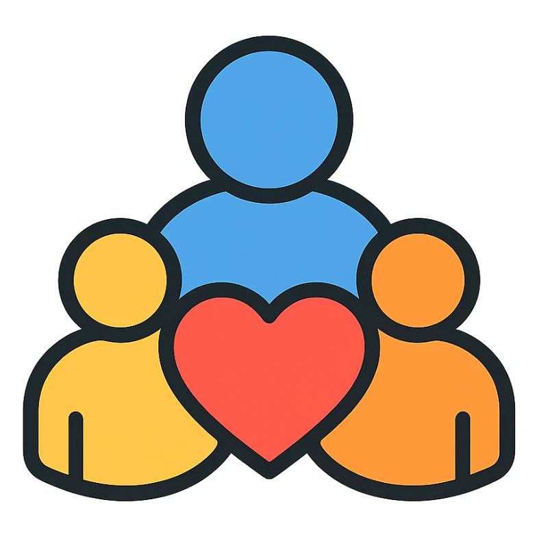living fellowship, stylized group with heart or shared symbol, togetherness, friendly and inviting, clean and modern sticker