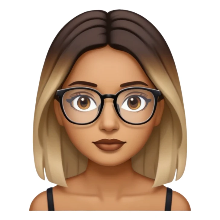 Woman with dark roots  balayaged lengths and squared thin glasses sticker