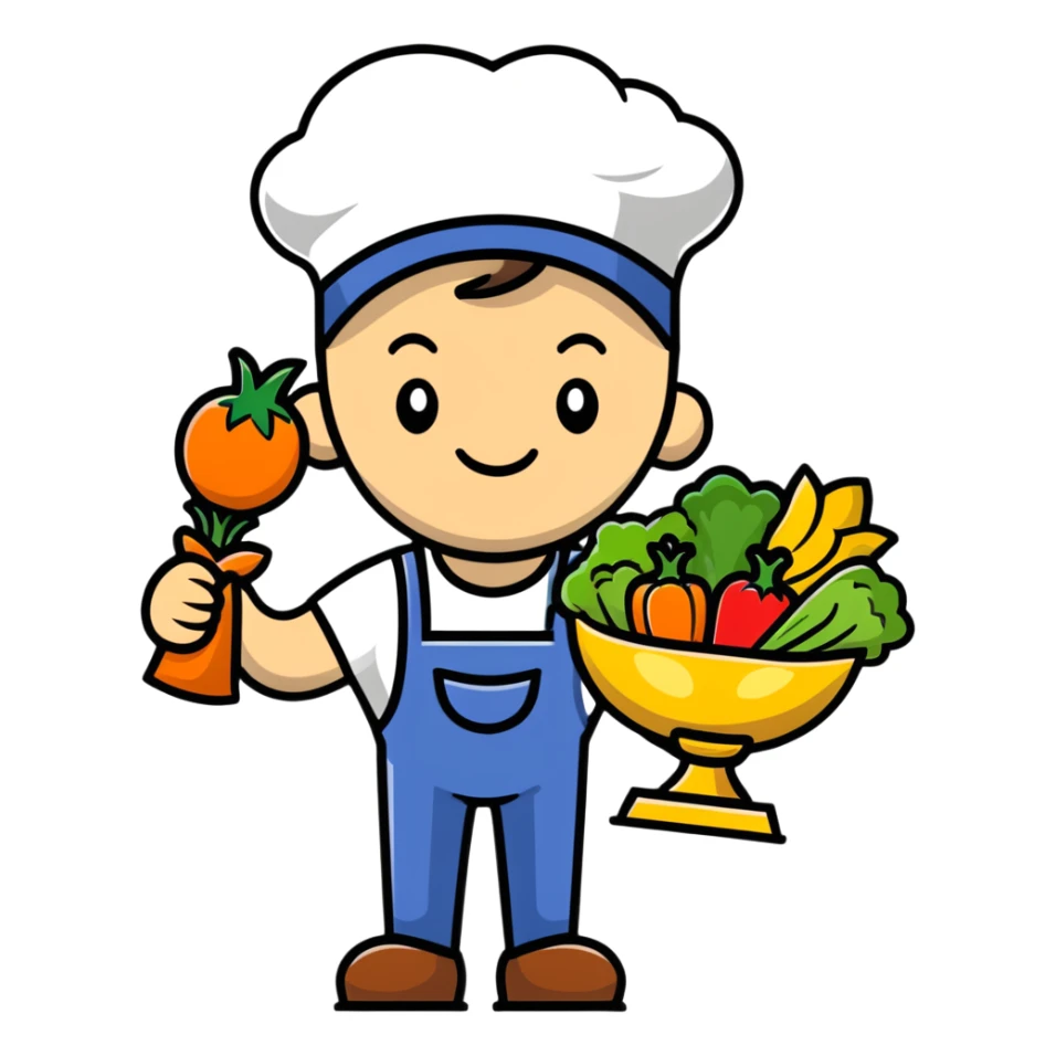 Happy gardener with trophy and prize vegetables sticker