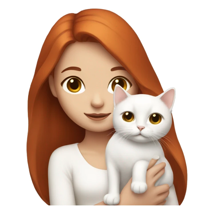 auburn hair girl holding a white cat sticker
