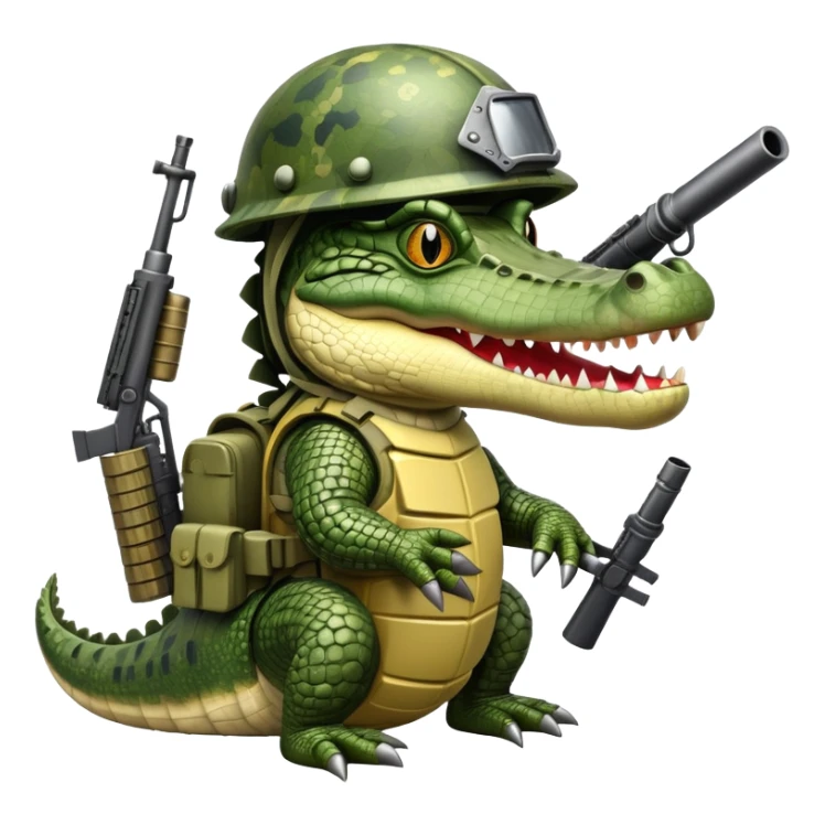 Crocodile with military helmet and artillery weapons sticker