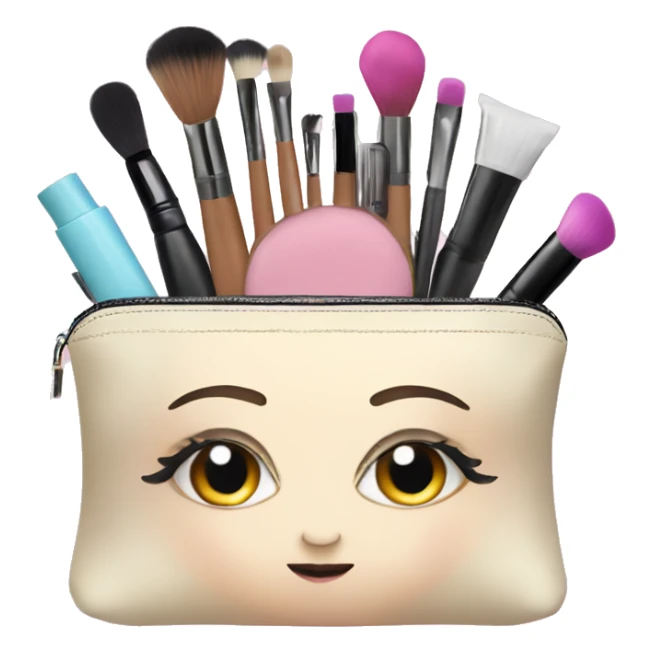 cosmetic bag with cosmetics peeking out sticker