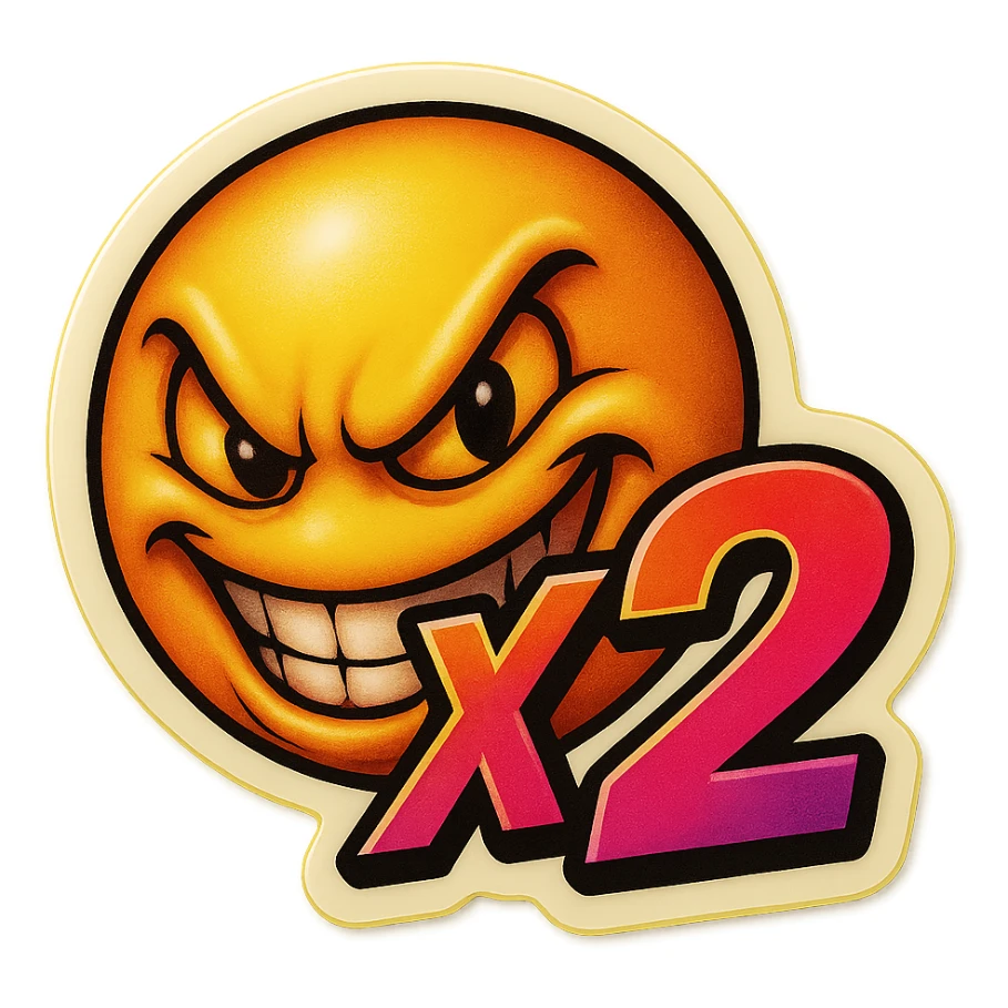 grin EVIL LOOk , Make it say "X2"" sticker