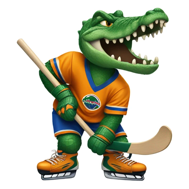 Gator holding a hockey stick sticker