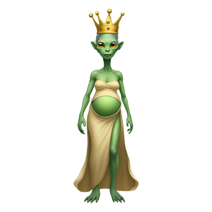 Pregnant reptilian alien woman, full body, have a crown sticker