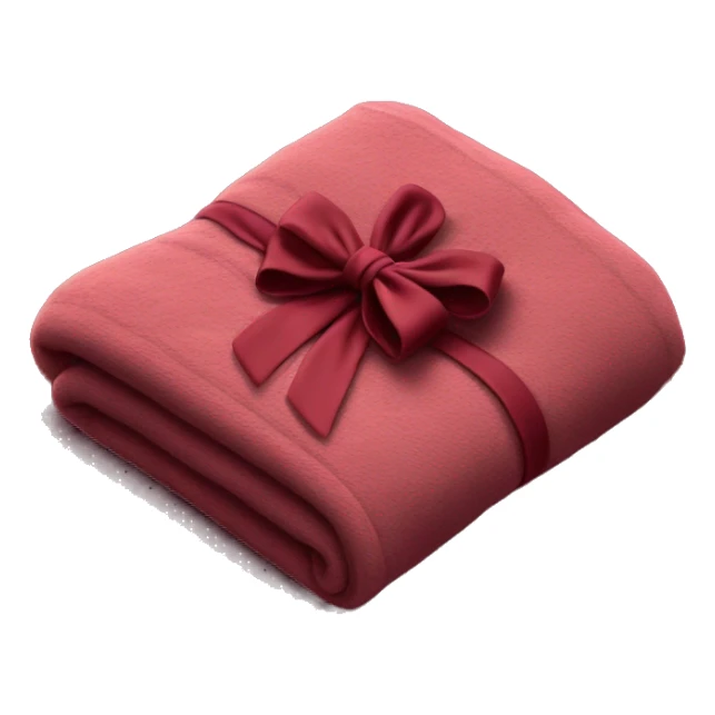 Realistic burgundy blanket neatly folded with a bow sticker