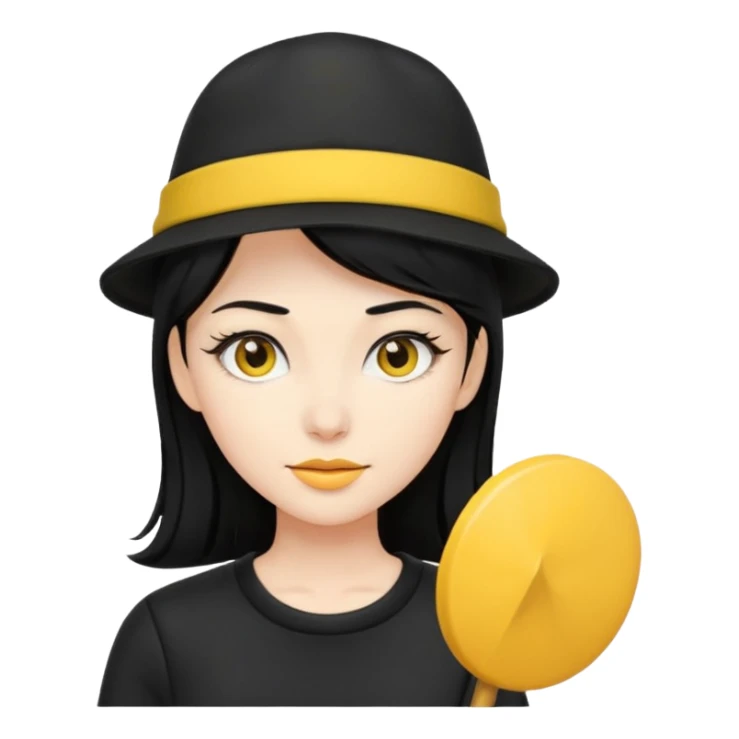 black haired women with black outfit and yellow hat sticker