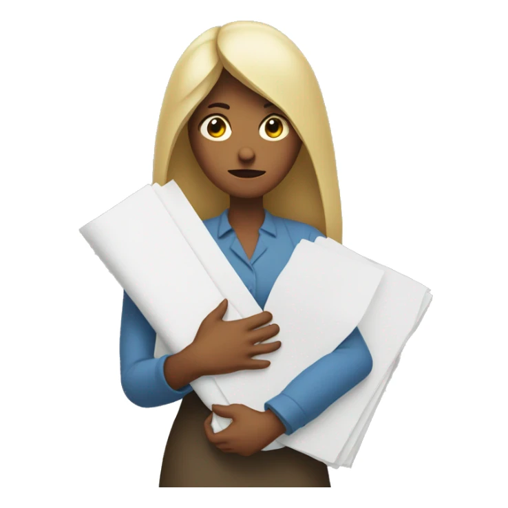 an woman not happy holding onto a stack of paper  sticker