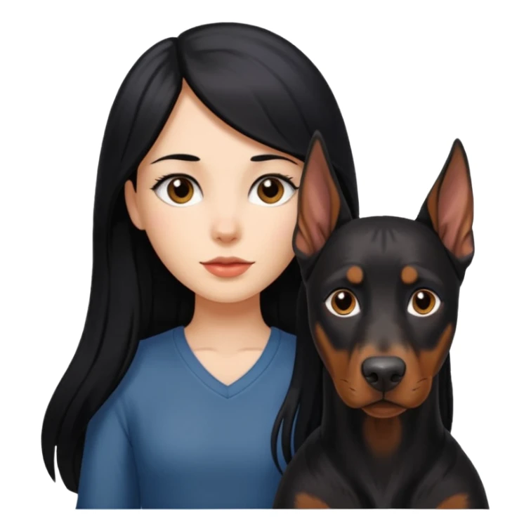 girl with long black hair and doberman dog sticker