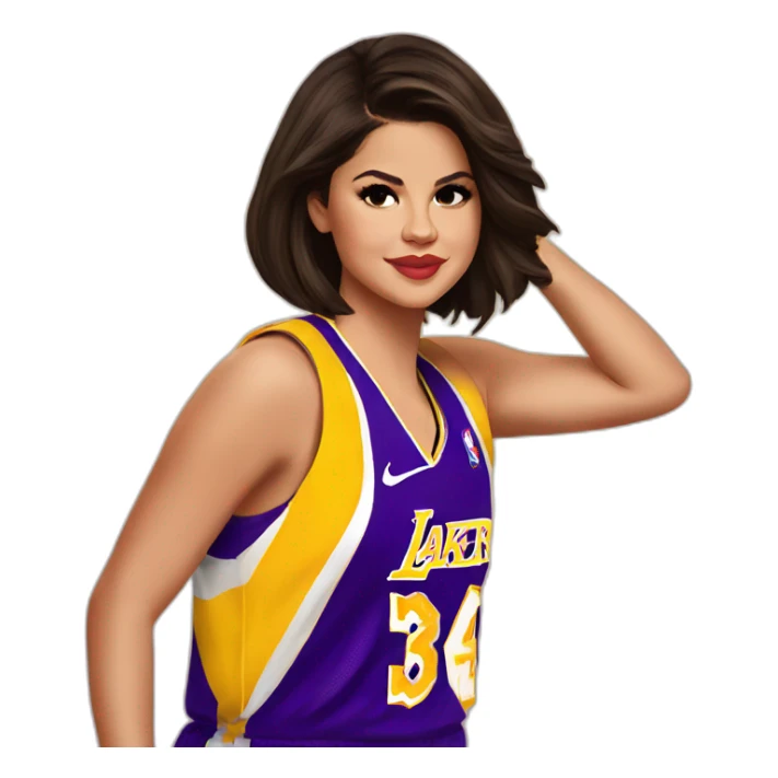 selena gomez wearing yellow lakers jersey sticker