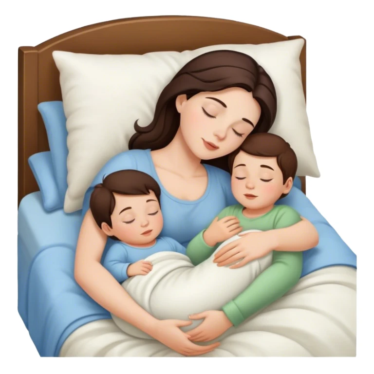 Brunette white beauty sleeping with toddler boy and baby boy in bed  sticker
