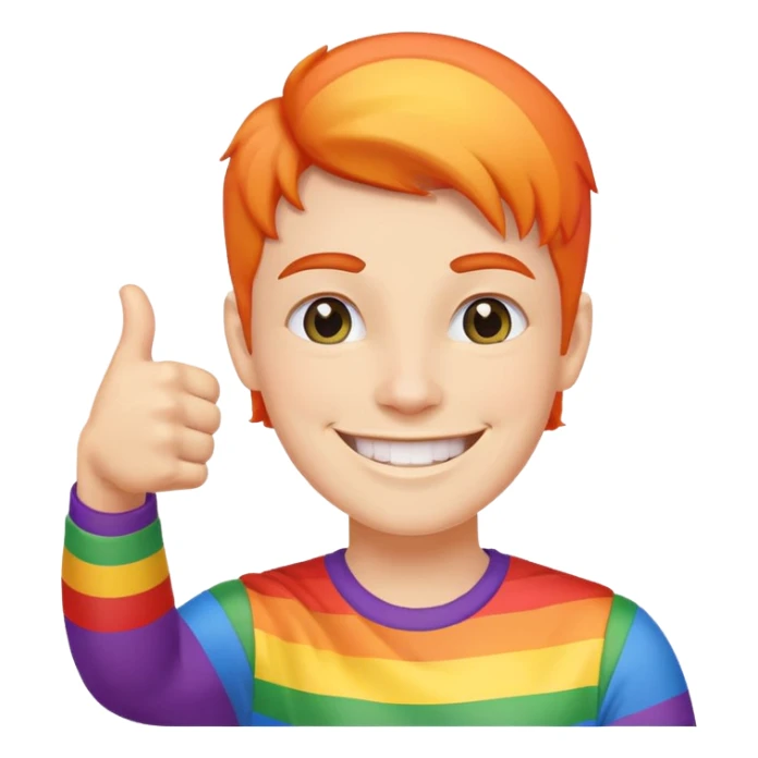person with LGBTQ pride elements holding both thumbs up sticker