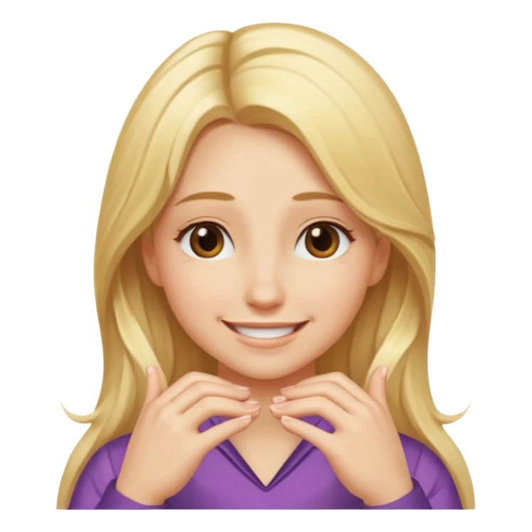 Girl with long blonde hair smiling with Hans facing down in a v shape under chin  sticker