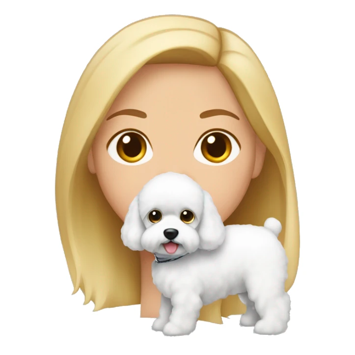 mujer piel blanca cabello rubio con perro bichon blanco sticker