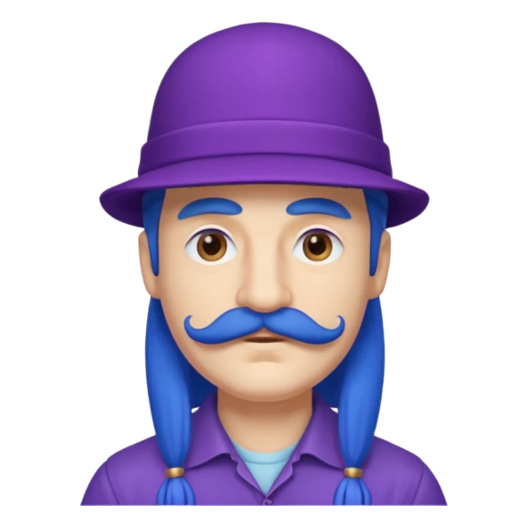 blue long haired man and purple hat and mustache sticker