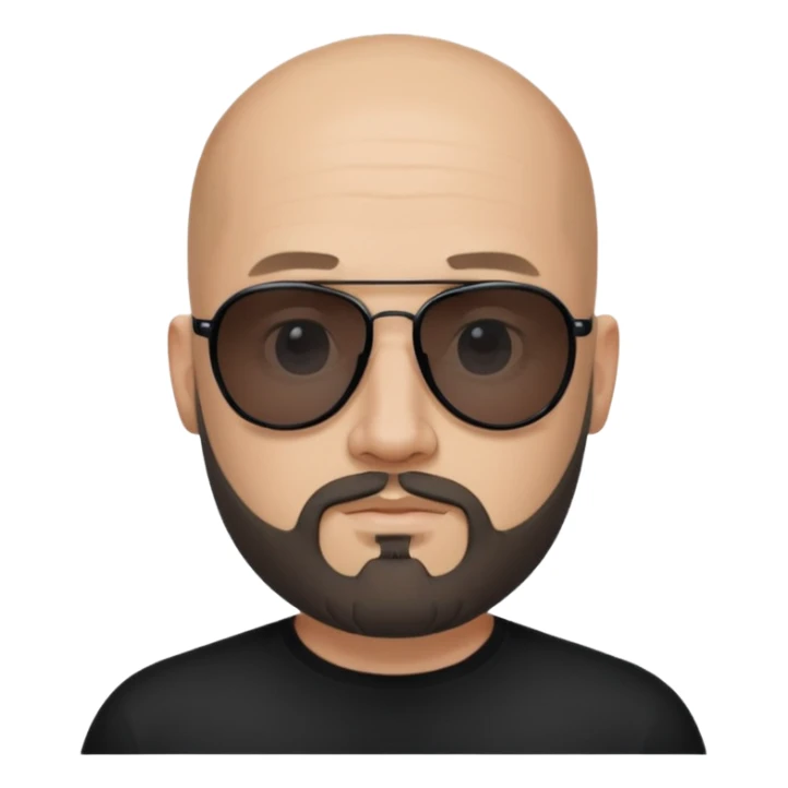 Bald man, wearing black fashion sunglasses, goatee beard sticker