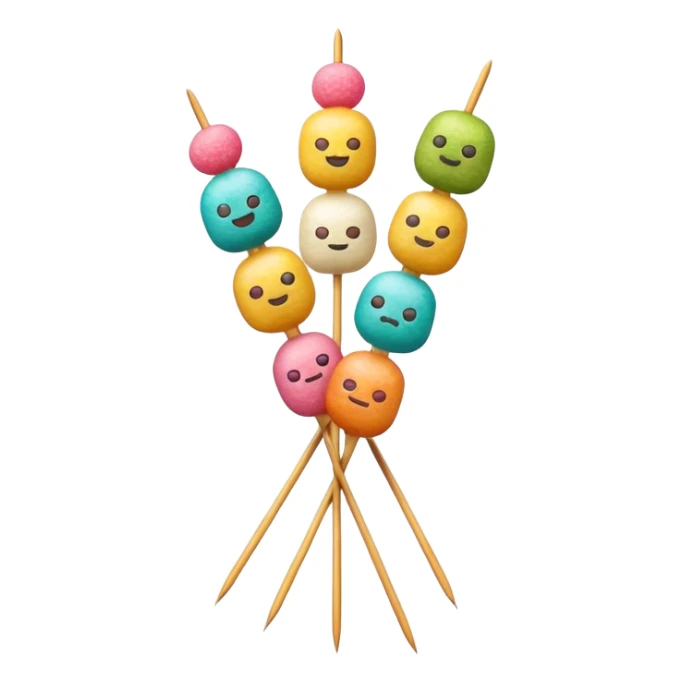 Cinematic Realistic Dango Dessert Emoji, showcasing colorful rice dumplings on skewers rendered with lifelike textures and soft, inviting lighting. sticker