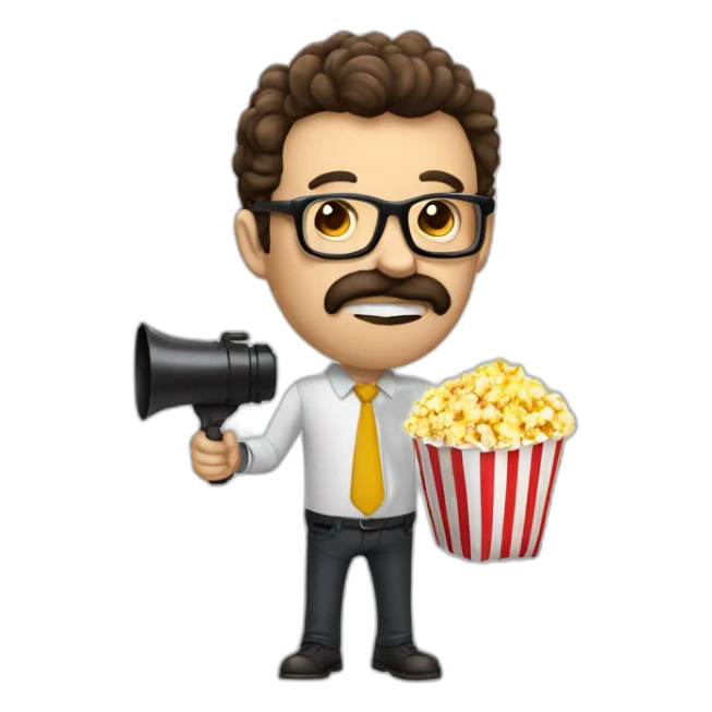 The director eats Popcorn and holds a megaphone, funny glasses sticker