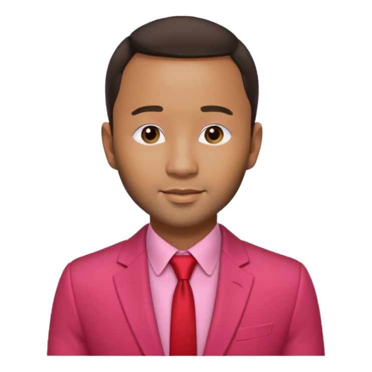 John Legend with dark brown hair, red and pink suit sticker