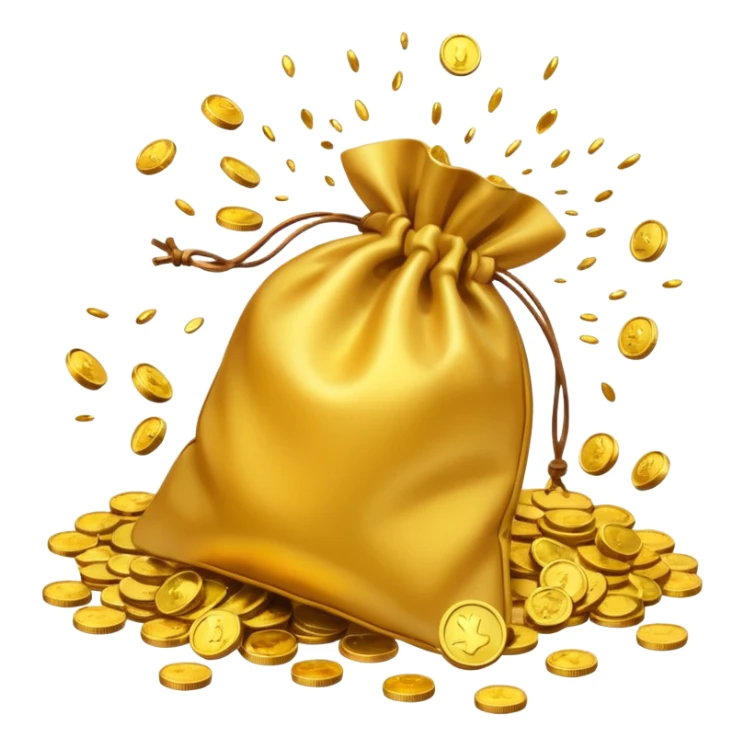 I would like a small pouch of gold coins that gets splattered viollently that splatters/scatters/falls on a 2d surface aggresively sticker