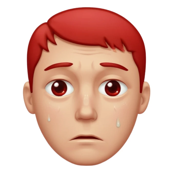 Man with a reddened, sad face, a tear flowing from his eye down his cheek sticker