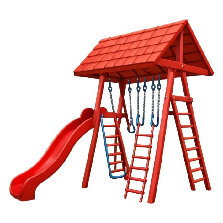 simple playground, red roof, one slide, swings, no background sticker