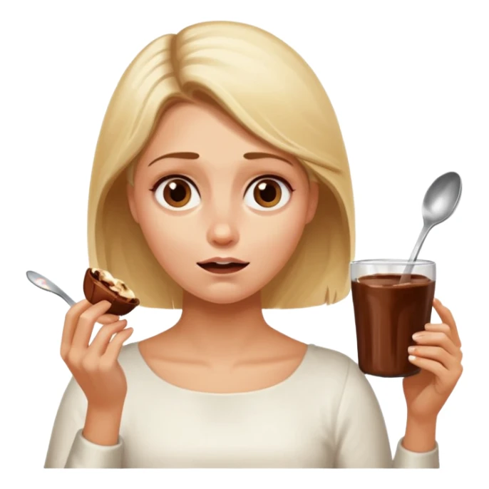 Nutella with a spoon. The glas of Nutella is almost empty . Only the one carriage of Nutella. Next to the Nutella is the head of a blond woman who is desperate to eat the Nutella  sticker
