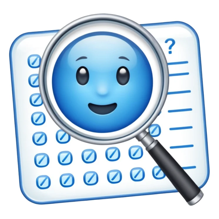  lente di ingrandimento foglio con scritte a risposte multiple blu senza faccia sticker