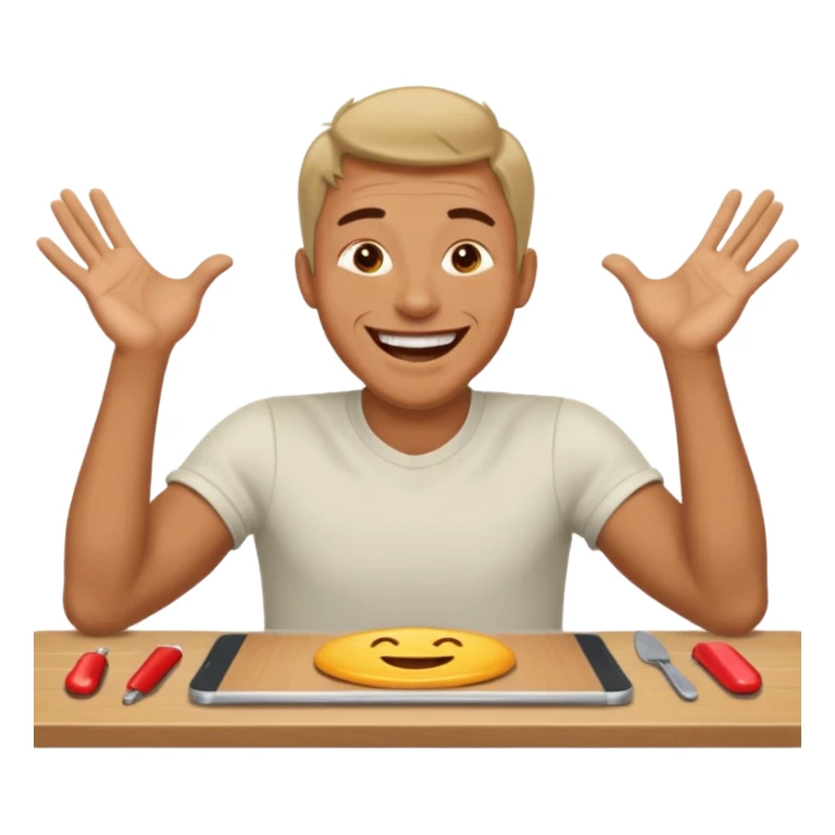 A man is laughing and banging with both hands on the table in front of him sticker