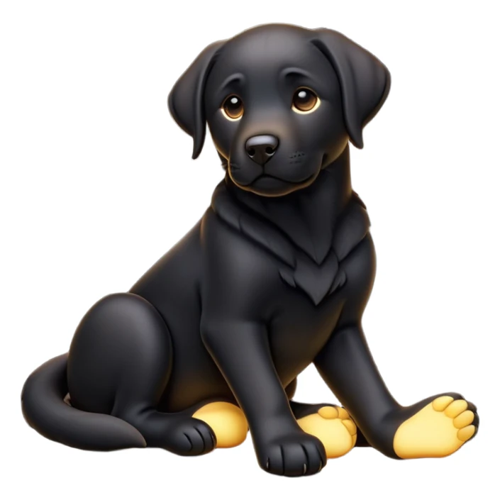 cinematic-[Labrador retriever]-realistic-full-body-sitting-emoji,-tail-resting-loosely-beside-its-paws,-head-tilted-dramatically, -sleek-[black]-fur,-simplified-yet-realistic-focused-features,-highly-detailed,-glowing-with-an-almost-sarcastic-glow sticker